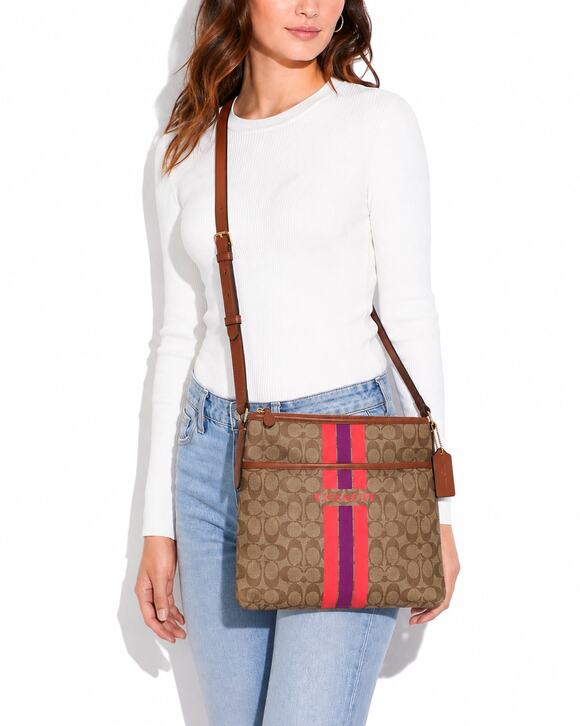 Coach Handbags - Coach F38402 Signature Varsity Stripe File Crossbody Bag Watermelon Violet